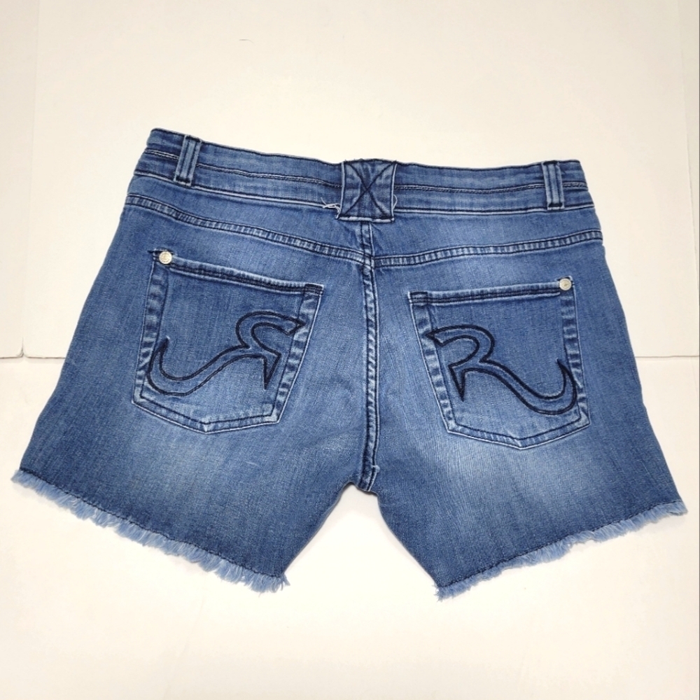 Rock & Republic Women's Frayed Cutoff Medium Wash Denim Jean Shorts Size 12